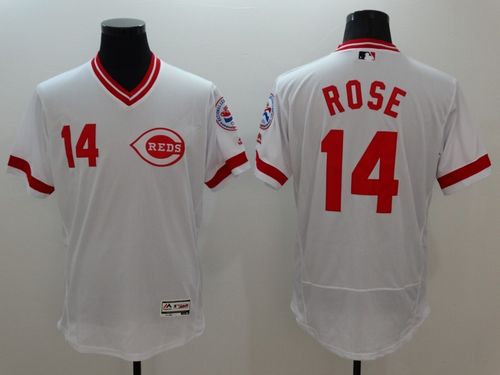 Reds #14 Pete Rose White Flexbase Authentic Collection Cooperstown Stitched MLB Jersey - Click Image to Close